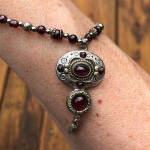 Michal Golan beaded garnet necklace with medallion